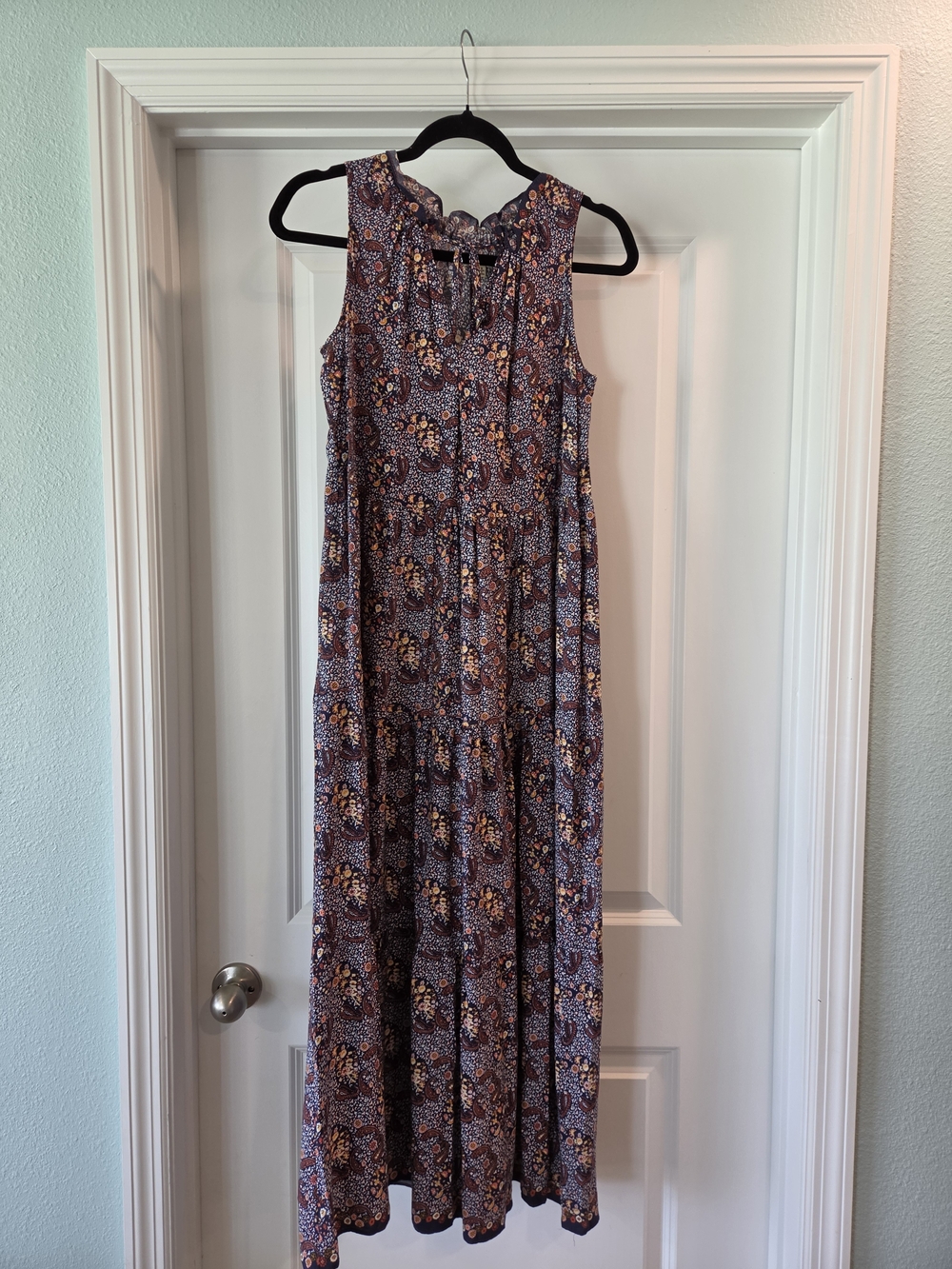 Max Studio Small Navy Paisley Floral Tiered Boho Maxi Dress - Picture 2 of 8